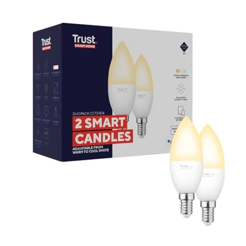 Offerta a tempo: Trust WiFi E14 Lampadina Smart Multicolore, Compatibile con Alexa e Google Nest, Lampadine LED E14, Hub non Necessario, 2.4GHz Lampada WiFi, Luce LED Fredda e Calda, Bianca e Multicolore - 2 Pezzi - 18% da 18.99 € a 15.49 €