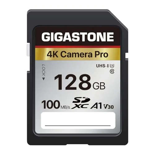 Offerta a tempo: [5 anni di recupero dati gratuito] GIGASTONE scheda di memoria da 128 GB serie 4K Pro, velocità fino a 100 MB/s, compatibile con videocamere Canon, Nikon, Sony, A1 V30 UHS-I - 28% da 73.98 € a 52.99 €