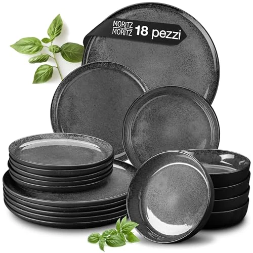 Tijdelijke aanbieding: Moritz & Moritz VIDA 18-delige serviesset 6 personen, keramiek tafelservies zwart-antraciet, vaatwasser-, magnetron- en krasbestendig, borden set met 6 platte borden, 6 soepborden en 6 ontbijtborden van 119.99 € naar 119.99 € (0.00%
