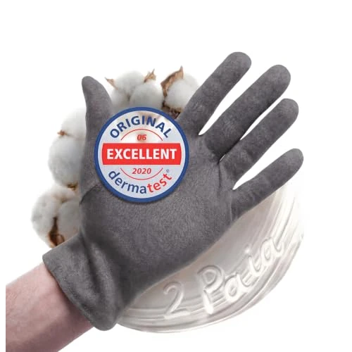 Offerta a tempo: Guanti cotone dermatologici, cura mani [Dermatest: eccellente], grigio | Guanti in tessuto con compatibilità cutanea certificata, guanti idratanti, guanto in stoffa per maschere per le mani - 10% da 9.90 € a 8.93 €