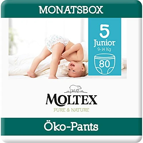 Moltex Pure & Nature Eco-broek, maat 5 (9-14 kg), 80 broeken (4 zakken van 20 stuks)