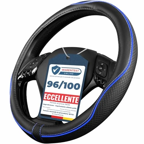 Offerta a tempo: Upgrade4cars Coprivolante Auto Universale Nero Blu in Finta Pelle | Copertura di Volante Diametro 37-38 cm | Accessori Auto Interno | Regali per Donna e Uomo - 15% da 21.95 € a 18.66 €
