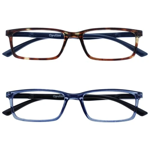 Offre limitée : OPULIZE See - Lunettes de Lecture Anti-Lumière Bleue Pack de 2 Montures Étroites Charnières à Ressort Améliore le Sommeil Jeux Ordinateur Écailles de Tortue Marron Bleu Hommes Femmes BB9-23 +3.50 de 18.00 € à 14.94 € (17% de remise)