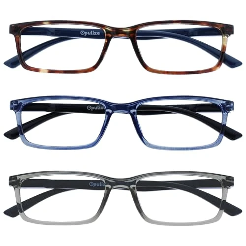 Offerta a tempo: OPULIZE See - Occhiali da Lettura Filtro Set da 3 Luce Blu Montatura Stretta Cerniere a Molla Migliorano il Sonno Gaming Computer Anti Riflesso Marrone Blu Trasparente Grigio Uomo Donna BBB9-237 +3.00 - 39% da 15.00 € a 9.10 €