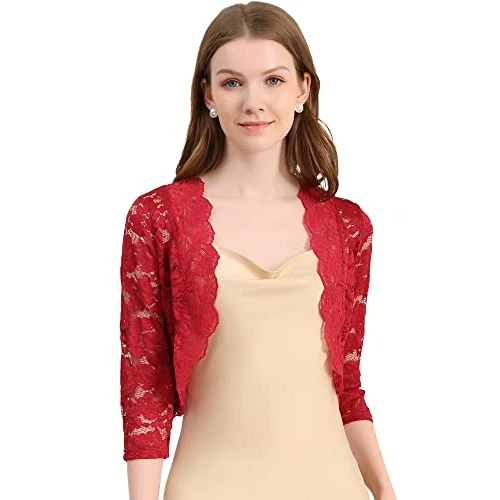 Offre limitée : Allegra K Femme Shrug Dentelle Fleurie Manches 3/4 Élégant de 30.99 € à 9.99 € (68% de remise)