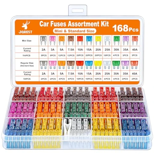 Oferta limitowana: JOREST 168 szt. bezpieczników samochodowych, 114 mini, 54 standardowe + 1 chwytak do bezpieczników – 11 specyfikacji, mieszane bezpieczniki automatyczne: 2/3/5/7,5/10/15/20/25/30/35/40 A z 38.70 zł na 38.70 zł (oszczędź 0.00%)