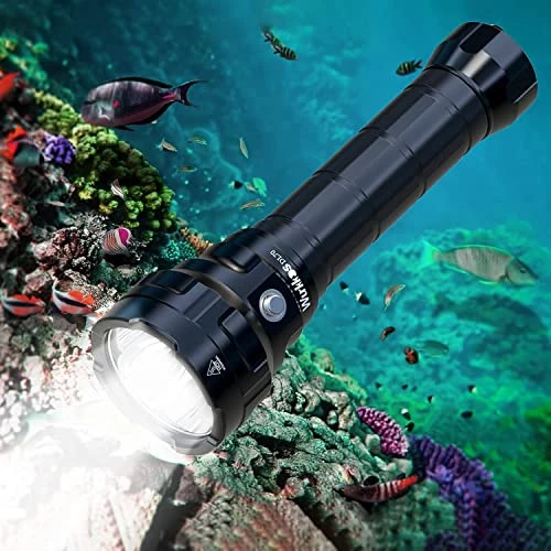 Wurkkos DL70 Antorcha subacuática de buceo, 13000 lúmenes, 4 * XHP50.2 LED, Super brillante, 2*5000 mAh Dispositivo recargable y cargador
