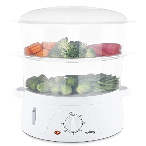 Wëasy VEGE8 Multifunctional Electric Steamer 9L Compact, 3 Removable Stackable Bowls for Cooking Eggs, Vegetables, Meat, Fish, Rice Cooker, 60 Min Timer, Vitamin Preservation