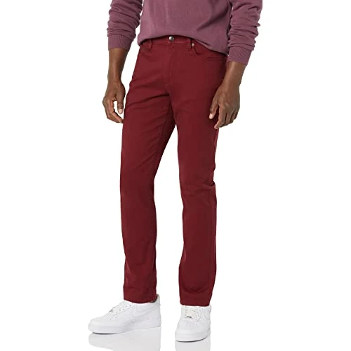 Amazon Essentials Pantalon en Sergé Stretch 5 Poches Coupe Ajustée Homme, Bordeaux, 30W / 28L