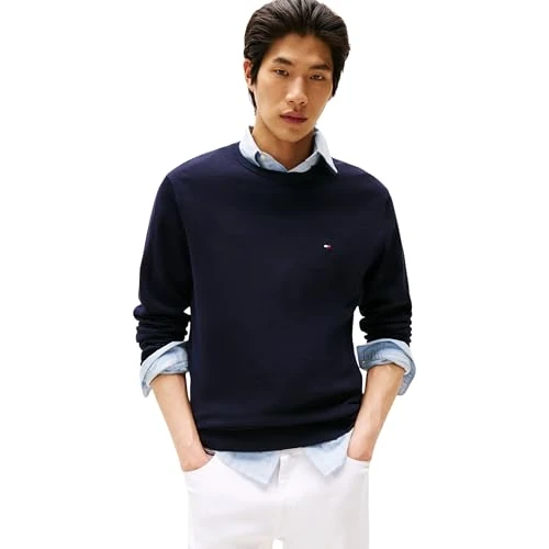 Offre limitee: Tommy Hilfiger Pull Homme Essential Cotton Crew Neck en Coton, Bleu (Desert Sky), M de 99.90 EUR a 73.12 EUR (economie 27%)