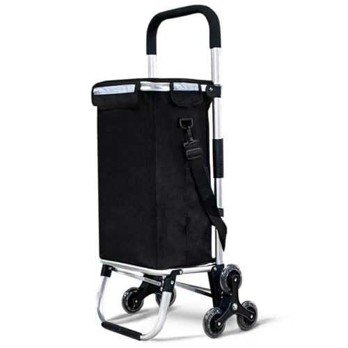 Offerta a tempo: VOUNOT® Carrello Spesa Pieghevole in Alluminio, Carrello Portaspesa 6 Ruote con Borsa Termico, 58 L, Nero - 30% da 49.99 € a 34.99 €