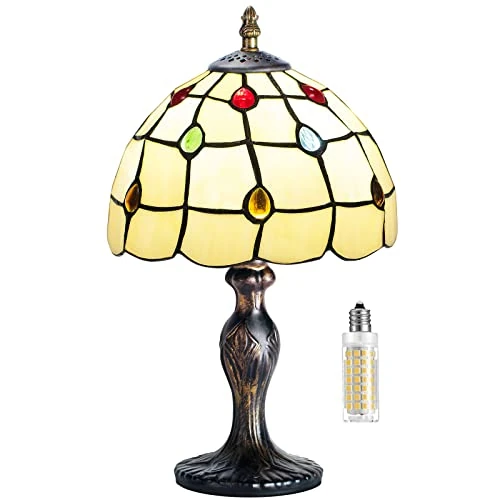 MIAOKE Lampe Stained Glass Lamp Vintage - Style Fleur Vitrail, Art Déco Convient pour chambre à coucher, lampe de chevet, bureau, étude - Ampoule E27 Non Fournie (Perle de queue de phénix)