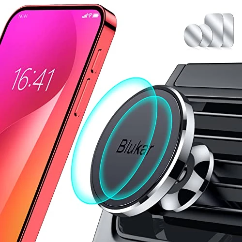 Blukar Uchwyt do telefonu komórkowego, super magnetyczny uchwyt na kratkę powietrzną, uniwersalny z obrotem 360°, kompatybilny z iPhone 15/14/13 i innych urządzeń 4-6,7 cala