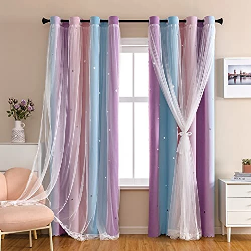 Oferta limitada: Dream Star - Cortinas Opacas para habitación Infantil, diseño de Princesa, para Ventana de Dormitorio Hija (Rosa, Morado, Ancho 52 x Largo 63) de 33.98 € a 33.98 € (ahorro 0.00%)