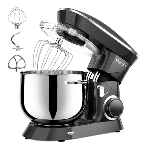 Vezzio Food Processor Kneading Machine, 1500W 8.5L Stainless Steel Bowl, 6 Speed, Black, Die-cast Aluminium Mixing Hook, 2 Year Warranty