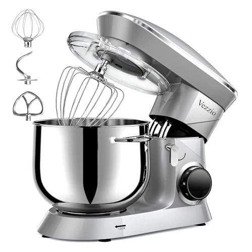 Oferta ograniczona: Vezzio robot kuchenny, 1500 W, redukcja hałasu, z trzepaczką, 10 prędkości, 8,5 l, miska ze stali nierdzewnej, pieczenie z hakiem do zagniatania, trzepaczką, mieszadłem płaskim (srebrny) z 159.99 EUR na 117.32 EUR (znizka 27%)