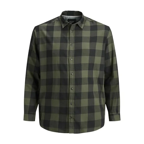 JACK & JONES Herren Plus JJEGINGHAM Twill L/S PS NOOS Shirt, Dusty Olive, 2XL