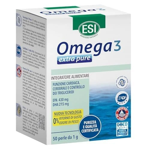 Offerta a tempo: ESI, Omega 3 IFOS Extra Pure, Integratore Alimentare di Olio di Pesce Concentrato con Vitamina E, Contribuisce ai Normali Livelli di Trigliceridi e alla Funzione Cardiaca, Senza Glutine, 50 Perle - 20% da 19.95 € a 16.03 €