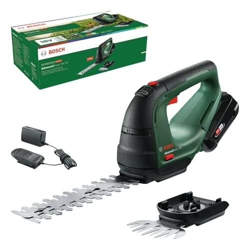 Tijdelijke aanbieding: Bosch accu tuinschaar AdvancedShear 18V-10 (1 accu 2,0 Ah, 18V-systeem, snoeit tot 85 m² per acculading, met buxus- en grasschaarmessen, in kartonnen doos) van 183.87 EUR naar 86.42 EUR (korting 53%)