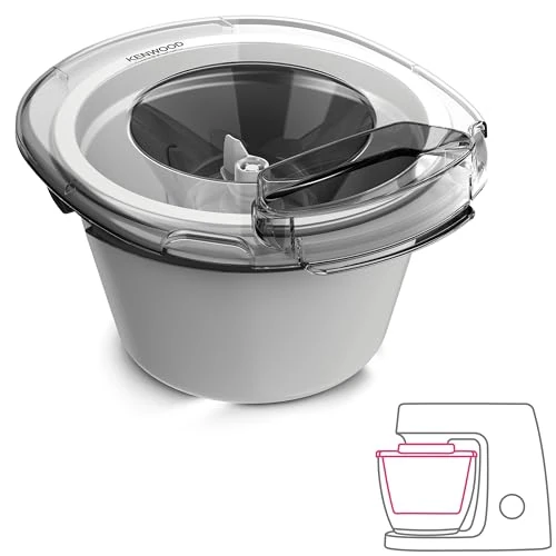 Kenwood Glacier, Frozen Dessert Maker for Sorbet and Frozen Yoghurt, Ice Cream Maker Attachment for Food Processor, Suitable with Chef Stand Mixer, Bowl 1L, KAX71.000WH, Plastic, White