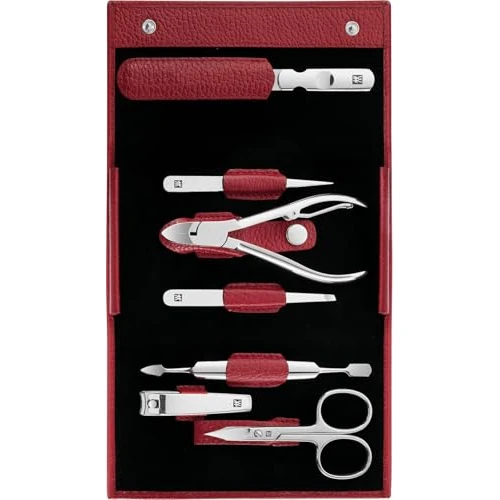 Offerta a tempo: ZWILLING Set manicure (7 pezzi, set pedicure, set custodia da viaggio, cura delle unghie, vera pelle), acciaio inox lucido, rosso - 34% da 164.95 € a 109.10 €