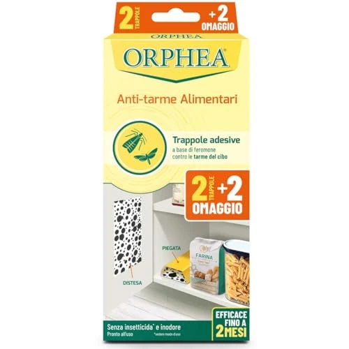 Orphea Répulsif Mites Alimentaires, Élimine les Papillons Alimentaires et Empêche Leur Développement, Sans Insecticide, Sans Odeur Action Naturelle, 2 Pièges Adhésifs + 2 Offerts