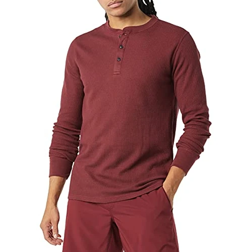 Zeitlich begrenztes Angebot: Amazon Essentials Herren Waffel-Henley Langarmshirt Normale Passform, Burgunderrot, S von 26.00 € auf 26.00 € (0.00% Rabatt)