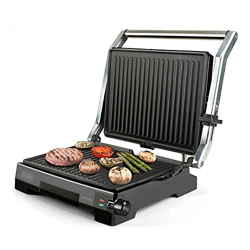 Limited-time offer: BLACK+DECKER BXGR2200E - Electric Grill 2200W, 6 Positions and 180° Opening, Plate 14.5 x 23 cm with Non-Stick Coating, PFOA and PTFE Free, Stainless Steel from 102.00 GBP to 102.00 GBP (save 0%)