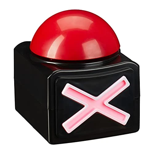 Offerta a tempo: Relaxdays Bottone Buzzer con Suoni & Luci, Accessorio per Serate di Gioco, Party, Quiz, Società, Plastica, Rosso Nero - 17% da 21.99 € a 18.32 €