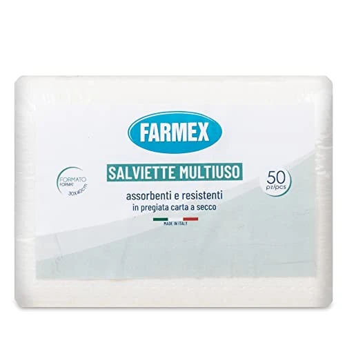 Offre limitée : Farmex - Serviettes sèches en papier - Serviettes jetables avec gaufrage Double S, Pour adultes et enfants, Dimensions 30 x 40 cm - Serviettes jetables - Papier à main 50 pièces de 8.48 € à 8.08 € (5% de remise)