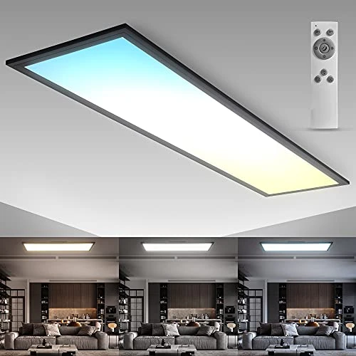 B.K.Licht LED Ceiling Light, 1 meter/39in, Dimmable via Remote Control, CCT Warm to Cold Light, Built-in LED Board 24W 2200Lm, Ultra Flat Ceiling lamp with Timer, Black, 1000x250x65mm/39.3x9.8x2.5in