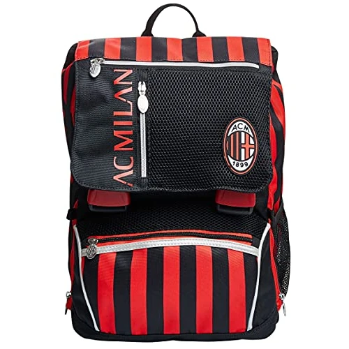 Seven Ac Milan Calcio Backpack - Extendable with Matching Ball Unisex - Kids, Black, One Size