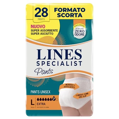 Lines Specialist Extra Unisex Incontinence Pants for Men and Women, Size L, Pack of 28