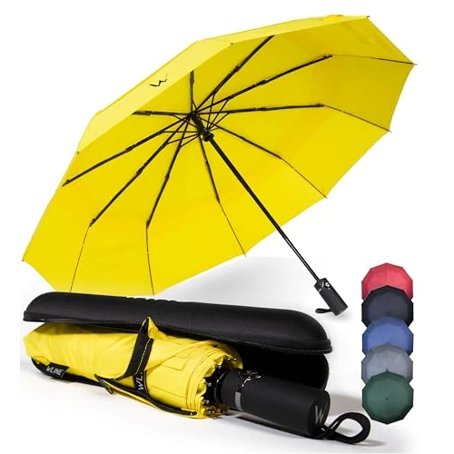Offerta a tempo: WLine Wind Ombrello Pieghevole Antivento da Pioggia con 10 Aste Rinforzate e Tela Idrorepellente 210T - Ombrello Portatile Resistente Apri e Chiudi Automatico, Diametro 104cm (Giallo con Custodia) - 35% da 34.97 € a 22.77 €