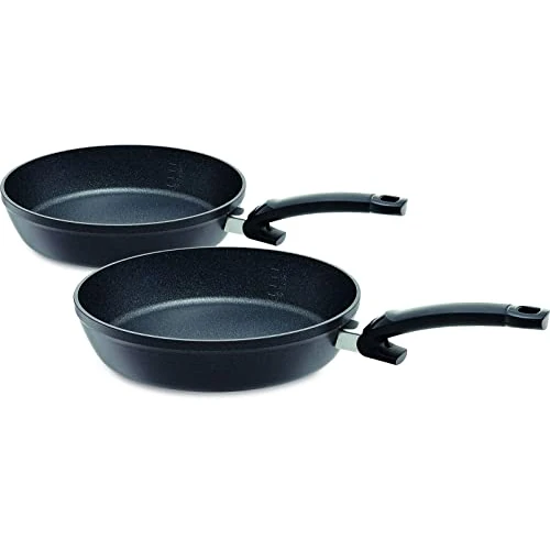 Fissler Adamant Comfort Set of 2 (24 cm + 28 cm) Coated Aluminium Frying Pans Non-Stick Frying Pans Scratch-Resistant Suitable for Induction Cookers Black