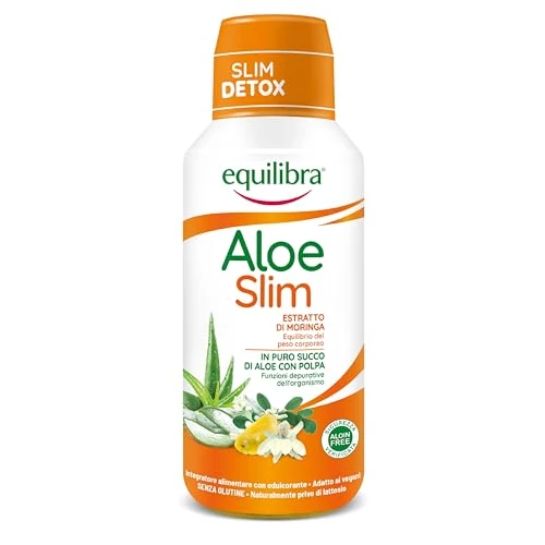 Offerta a tempo: Equilibra Integratori Alimentari, Aloe Vera Slim, Integratore a Base di Aloe Vera ed Estratto di Semi di Moringa, per l'Equilibrio del Peso Corporeo, Arricchito con Succo d'Ananas, Bottiglia da 500 ml - 39% da 12.29 € a 7.46 €
