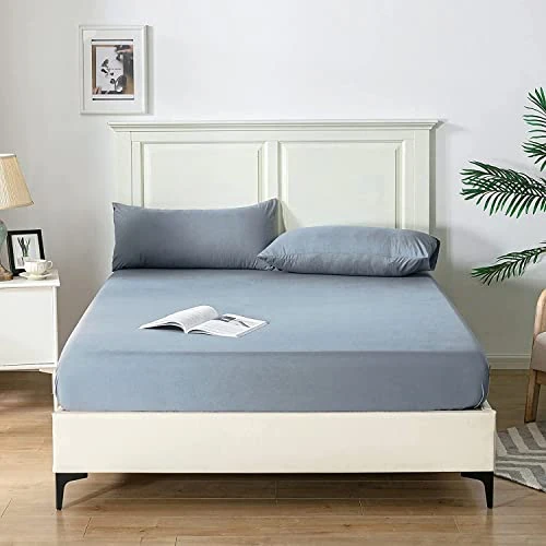Offerta a tempo: Good Nite Lenzuolo matrimoniale con angoli, 25 cm, con tasca extra profonda, morbido e traspirante (blu grigio, matrimoniale) - 0.00% da 13.83 € a 13.83 €
