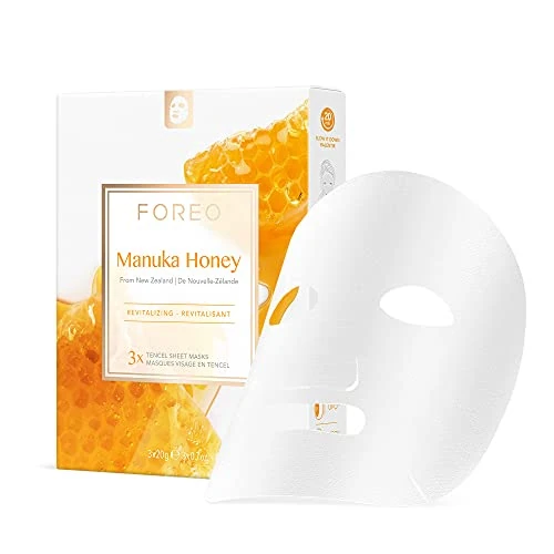 FOREO Manuka Honey revitalisierende Sheetmaske für trockene und matte Haut, 3er Pack, Anti-Aging, tiefenwirksam nährende, cleane Formulierung, ohne Tierversuche, mit den UFO Geräten kompatibel