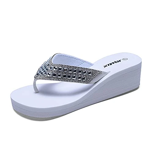 Offerta a tempo: JOMIX Ciabatte Infradito Donna Estive Eleganti Gioiello con Zeppa Alte Platform Mare Spiaggia Piscina Casa Comode Morbide SD2566 (Bianco, 41) - 35% da 24.95 € a 16.25 €