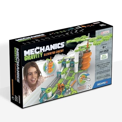 Geomag - Mechanics Gravity Elevator Circuit - Lern- und Kreativspiel für Kinder - Magnetische Bausteine, Schaltkreis mit Magnetbausteinen- Set mit 207 Teilen