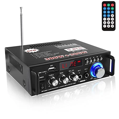 Offerta a tempo: Etlephe Amplificatore Audio, Amplificatore HiFi, 600W Amplificatore Stereo Bluetooth 5.0, 12V 220V 2 Canali, Display LCD, Alta Fedeltà, Radio FM Portatile, Scheda SD/Ingresso USB, per Casa o Auto - 0.00% da 39.99 € a 39.99 €
