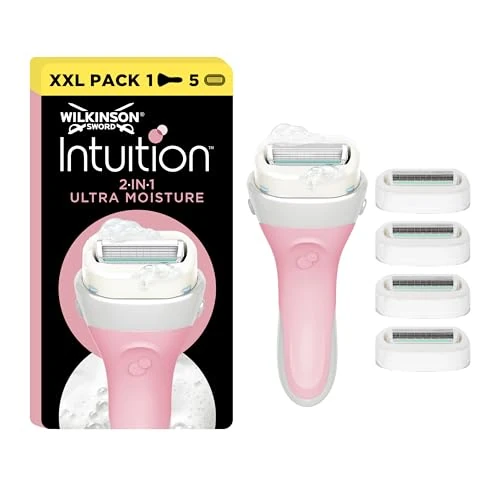 Wilkinson Sword Intuition 2-in-1 Ultra Moisture Women’s Razor, Hair Removal, Touch of Shea Butter, Shavers for Routine Grooming, 1 Reusable Handle and 5 Refill Razor Blades , Packaging May Vary
