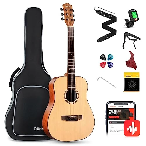 Limited-time offer: Donner Guitar Acoustic 3/4 for Beginners Beginners Acoustic Guitar Set Guitars Adults 36 Inch Dreadnought with 6 Pockets Capo Plectrums Strap (Natural) from 99.99 £ to 99.99 £ (save 0.00%)