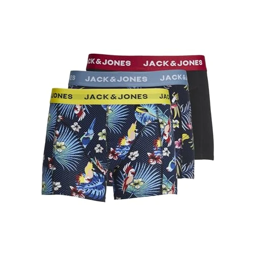 Limited-time offer: JACK & JONES Men's Jacflower Bird Trunks 3 Pack Noos Boxer Shorts, Surf the Web/Detail:black - Black, L from 25.00 £ to 21.48 £ (save 14%)