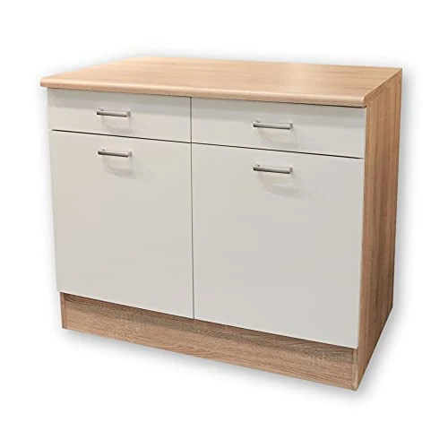 Offre limitee: Stella Trading ANDY Armoire basse moderne de cuisine 2 portes en aspect chêne Sonoma, blanc mat - Armoire de cuisine spacieuse avec beaucoup d'espace de rangement - 100 x 90 x 60 cm (L/H/P) de 197.99 EUR a 145.69 EUR (economie 26%)