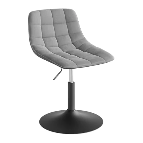 Offerta a tempo: WOLTU Sgabello per Toeletta Trucco, con Schienale, in Velluto Grigio Chiaro | Sedia da Trucco Alta, Altezza Regolabile, 38-49.5cm, Girevole 360°, per Cucina, Camera da Letto, Base Metallo - 40% da 54.99 € a 32.92 €