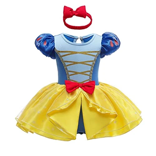 Offre limitee: Lito Angels Deguisement Robe Princesse Blanche Neige avec Bandeau Bebe Fille, Anniversaire Fete Carnaval Costume Barboteuse Body Ete, Taille 12-18 mois, B (étiquette en tissu 90) de 24.99 EUR a 24.99 EUR (economie 0%)