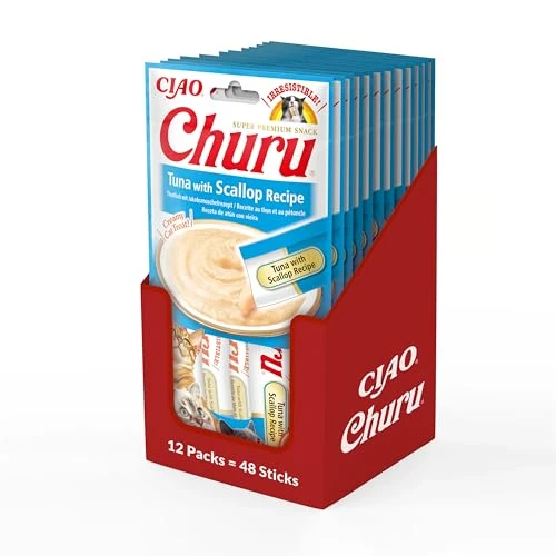 Offerta a tempo: INABA Churu Snack per Gatti Cremoso con Tonno e Capesante - 12 Pack (48 Stick x 14gr) - Cibo per Gatti da Leccare, Sano e Delizioso - Snack Gatto Senza Conservanti o Coloranti Artificiali, Grain-Free - 0.00% da 23.97 € a 23.97 €