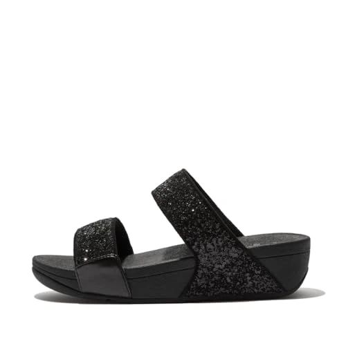 Zeitlich begrenztes Angebot: FitFlop Damen Lulu Glitzer Slides Sommersandalen - Leicht & Bequem mit Natürlicher Fußgewölbeunterstützung, Schwarz Glitter, 39 EU von 80.00 € auf 50.39 € (37% Rabatt)