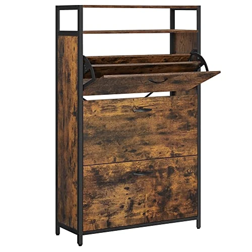 Offerta a tempo: VASAGLE Scarpiera, Portascarpe Alto con 3 Scomparti a Ribalta, Organizzatore per 15-24 Paia di Scarpe, Antipolvere, 30 x 80 x 130 cm, per Ingresso, Marrone Vintage e Nero LBS802B01 - 0.00% da 99.99 € a 99.99 €